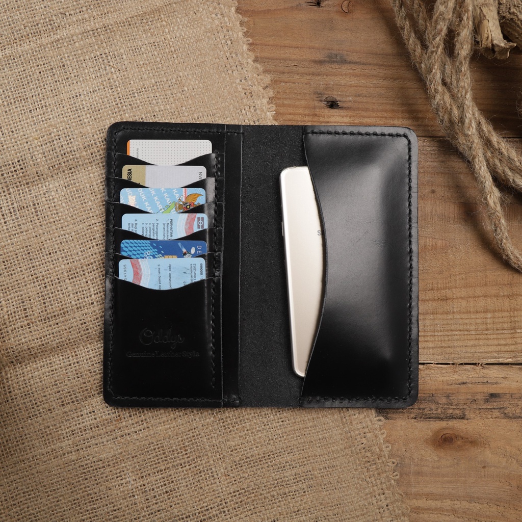 Dompet Panjang Kulit Asli Pull Up Seri CABRIOLE Warna Hitam - Leather Phone Wallet