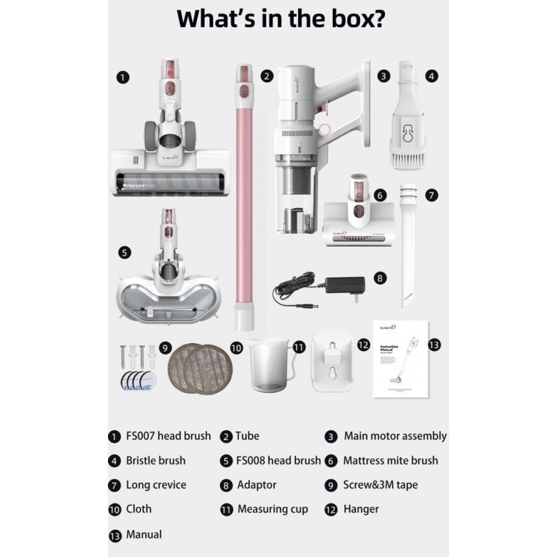 Kurumi KV07 Cordless Stick Vacuum Cleaner with Spray Mop Brush KV-07