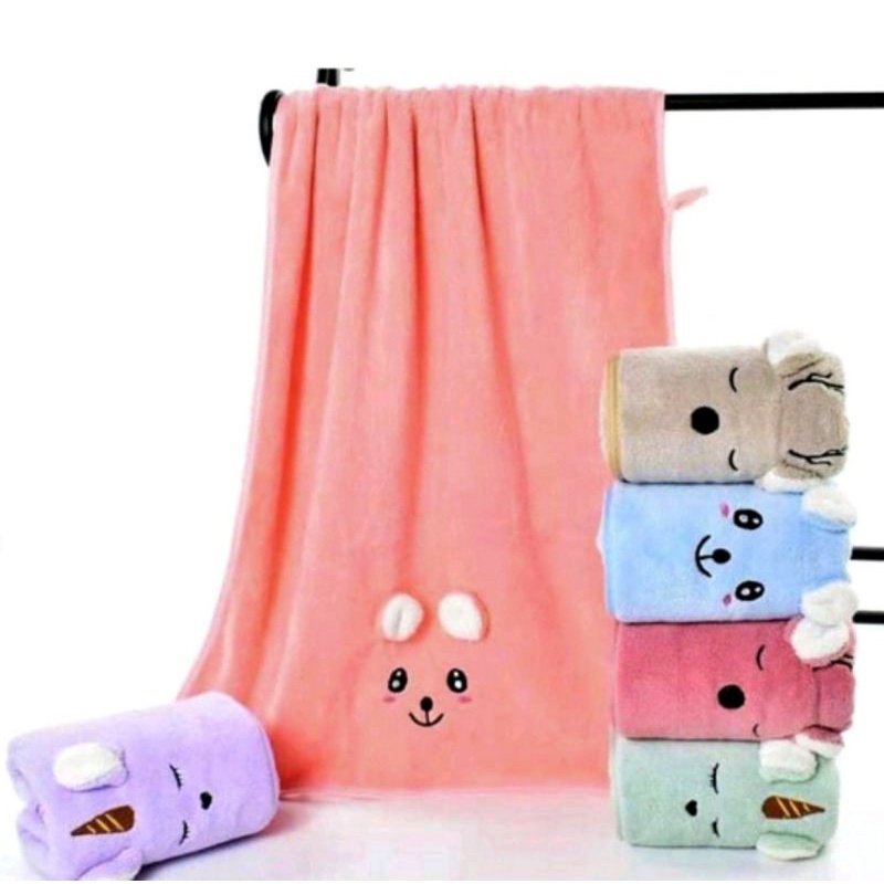 Handuk Mandi Karakter Animal Microfiber Import Kuping Timbul | Handuk Bayi Remaja Dewasa