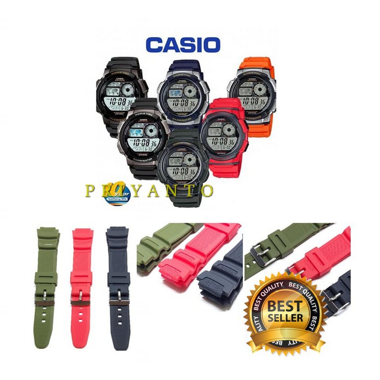 Tali strap jam tangan  watch casio ae 1000 ae 1100 w-s200 w-s210 sgw-300h sgw-400 sgw-450 sgw-500 Bonus Pen