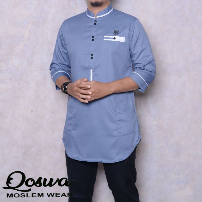 SPECIAL PROMO Baju Muslim Pria Dewasa Kurta Pakistan Koko Murah Original Qoswa NEW Best Seller-Abu