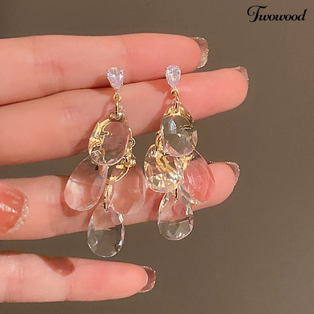 Twowood 1 Pair Women Dangle Earrings Water Drop-shaped Faux Crystal Jewelry Geometric Transparent Pendant Stud Earrings for Wedding