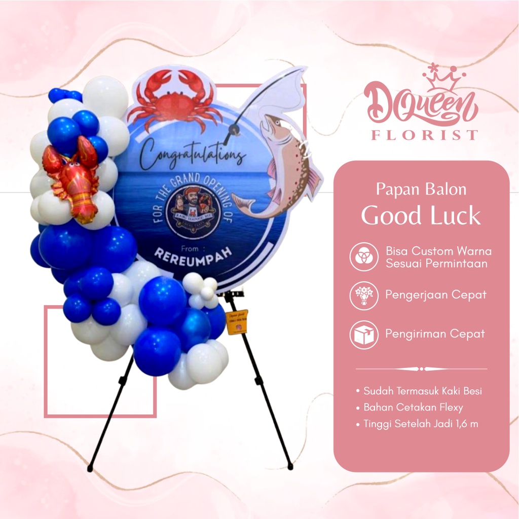 Papan Balon Good Luck Ucapan Selamat Hadiah Happy Birthday Wedding Lamaran Anniversary Wisuda Ulang Tahun Peresmian Grand Opening Natal Karangan Balon Kembang Asli Plastik 100% Cantik