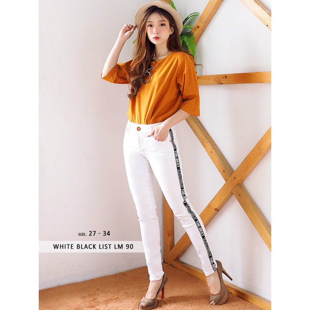  Celana  Wanita  Skinny  Jeans Celana  White Black List LM 90 