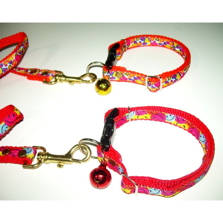 Kalung  Anjing dan Kucing Motif + Lonceng dan Tali penuntun 1.5CM