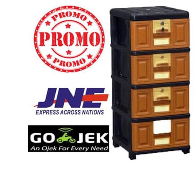 Lemari Plastik / Rak Plastik Serbaguna / Excel / Laci Plastik 4 Susun - Cokelat Muda