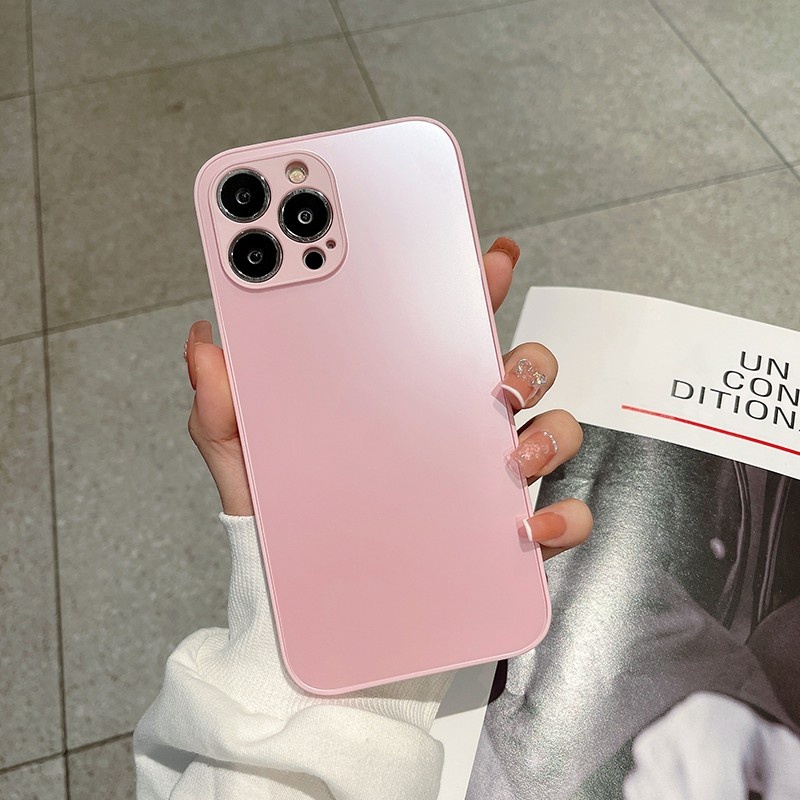 Hard Case Bahan Kaca Buram Anti Sidik Jari Warna Abu-Abu Untuk iPhone 11 11Pro 12 13 Pro MAX