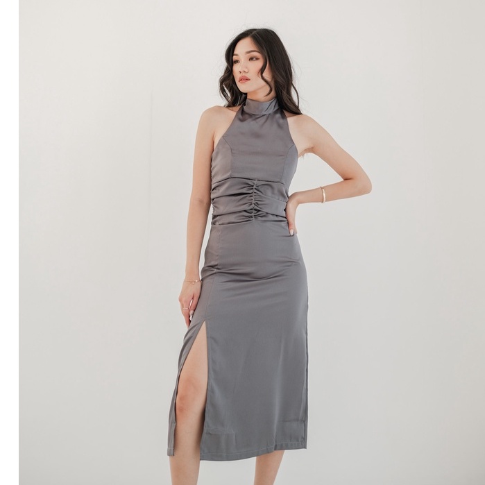 [TAVIA] BIANCA SATIN DRESS / DRESS WANITA / DRESS KOREA / MIDI DRESS