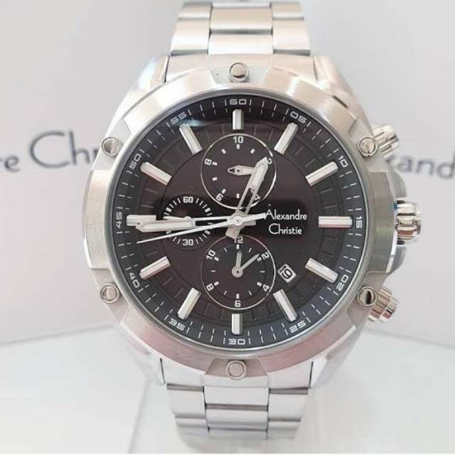 Alexandre Christie AC 6524 Silver Black Jam Tangan Pria Original