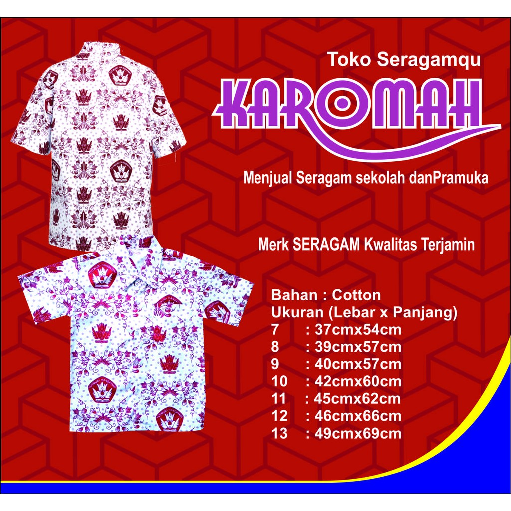 BAJU SERAGAM SEKOLAH BATIK SD LENGAN PENDEK
