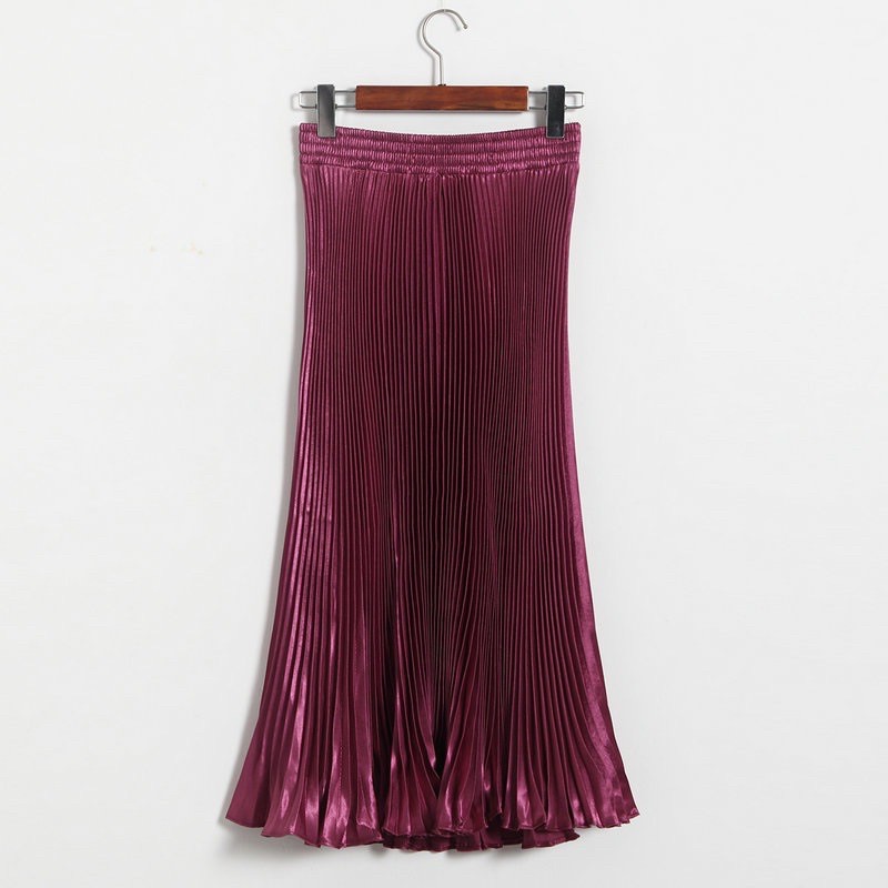 Metallic Pleated Mermaid Long Skirt Import Premium ( Rok Duyung Metalik Prisket Panjang ) [Bisa COD]