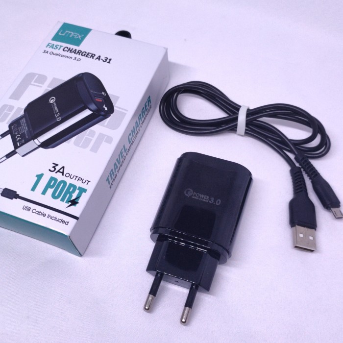 Charger Cas UMAX A31 Fast Charging Qualcomm QC 3.0 + kabel usb micro type c