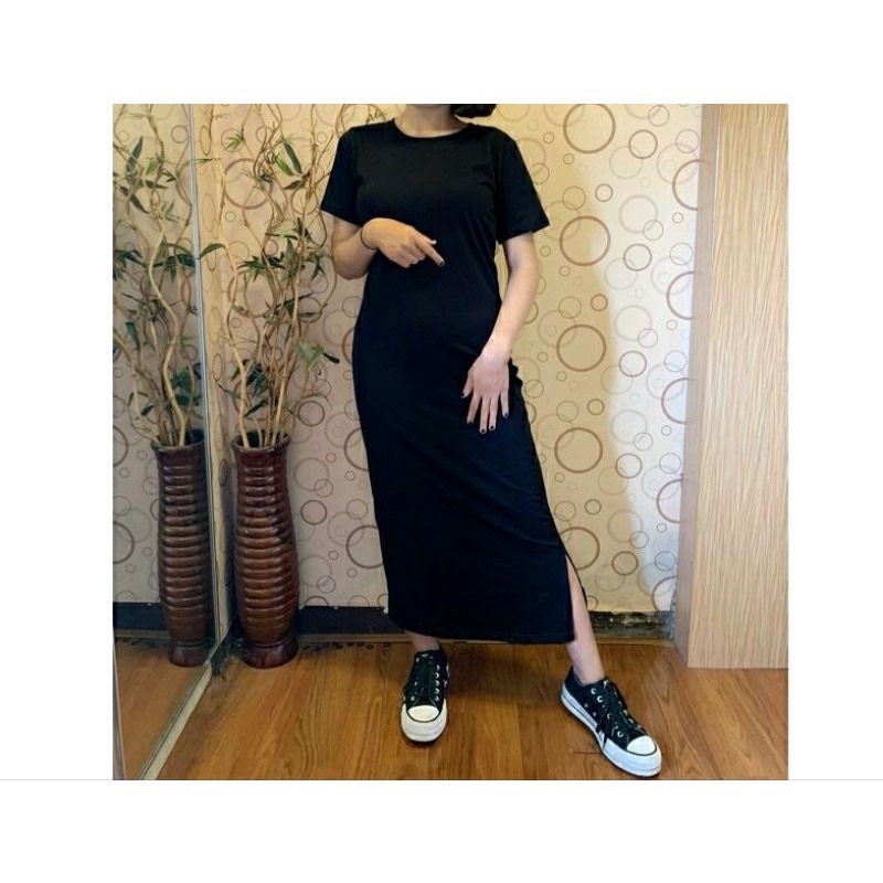 INNER HITAM SPAN PANJANG POLOS MAXY MURAH BISA COD DRESS LENGAN PENDEK POLOS CASUAL