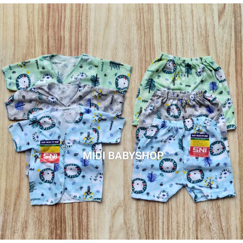 18 Pcs Paket Baju Bayi Celana Bayi Baru lahir Newborn Full Print Pip Mim SNI