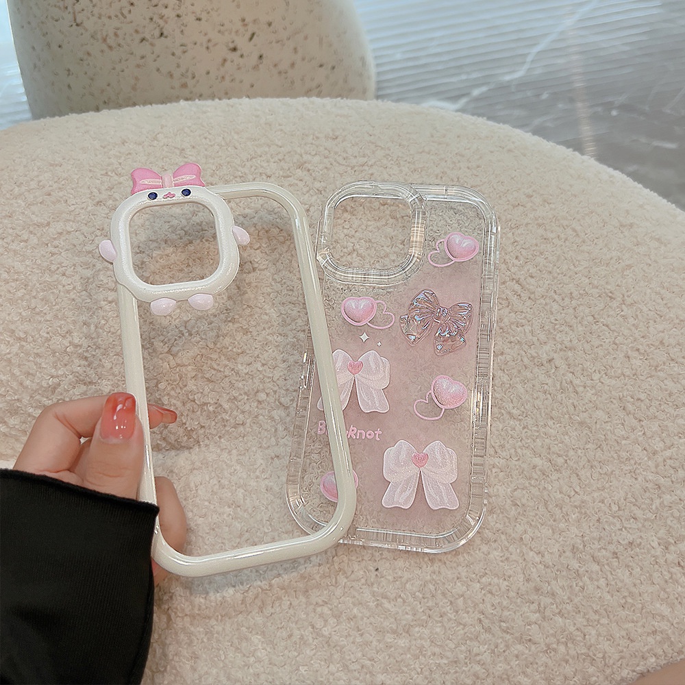 2 IN 1 Case Pelindung Transparan 3D Warna Gradasi Pink Untuk Iphone 11 12 13 14 PLUS PRO MAX