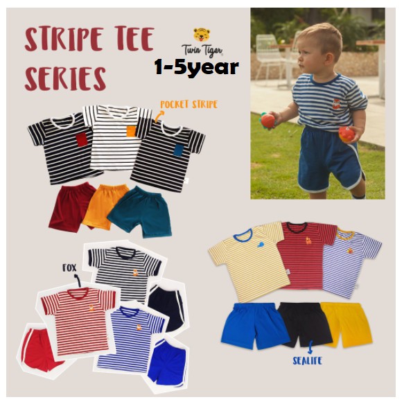 Twin Tiger Baby - Setelan Kaos Anak Tshirt Stripe / Pocket Tee Set Baju Anak Baju Bayi 0 -5 Th CBKS