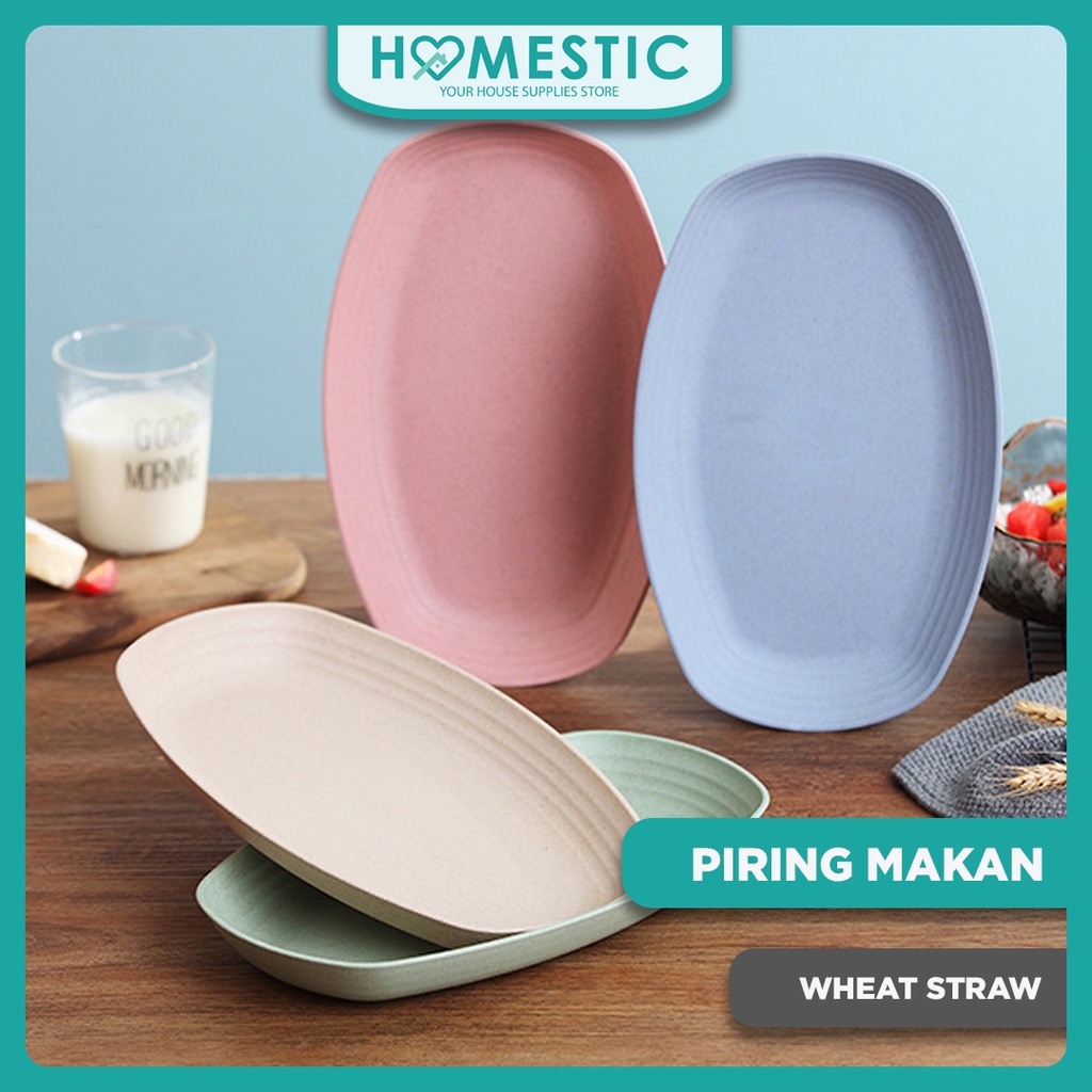 Piring Makan Jerami Oval Wheat Straw Warma Warni / Nampan Saji Lauk Kue Buah Plastik BPA Free