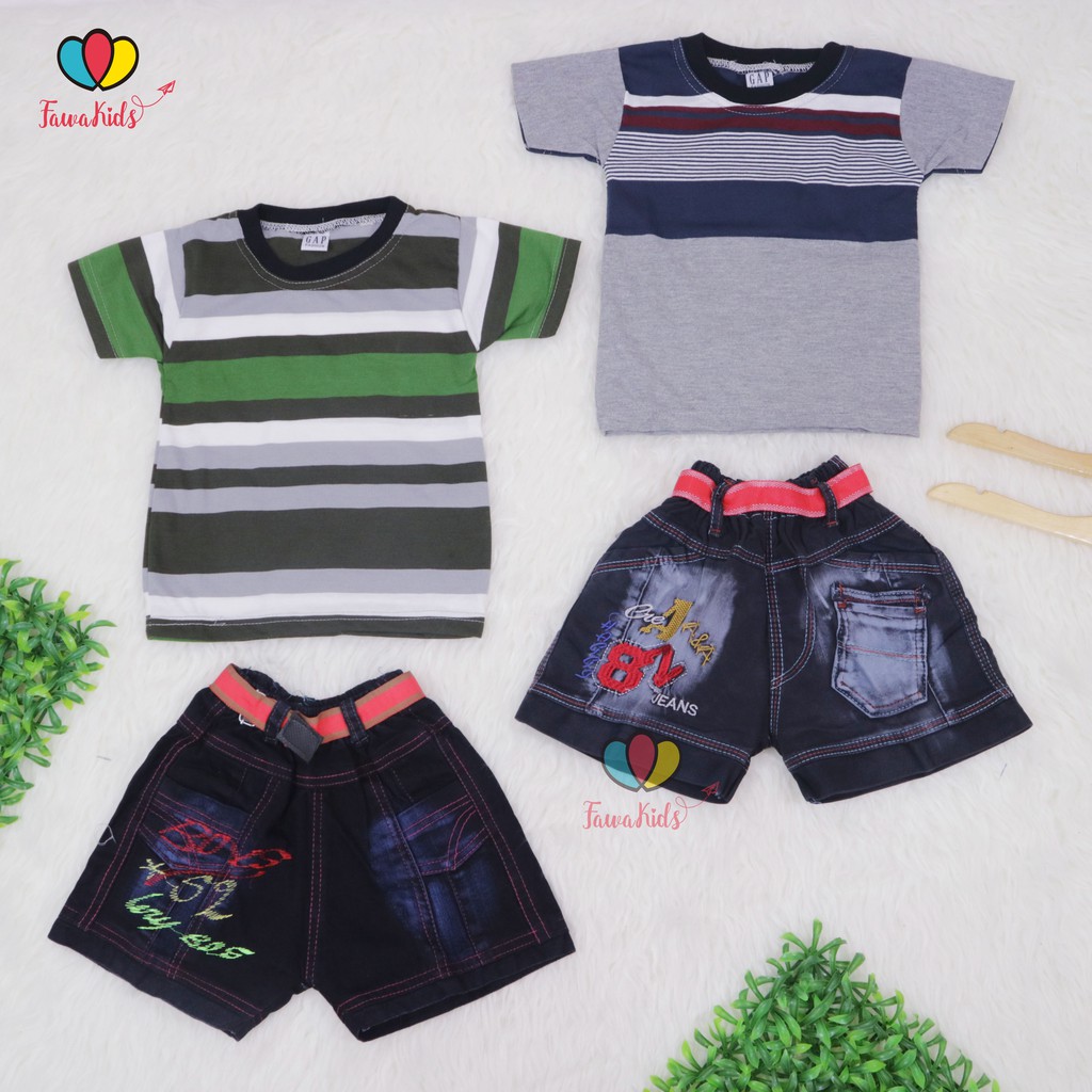 Setelan Salur Jeans uk 1-2 Tahun / Kaos Anak Murah Celana Jeans Anak Murah Setelan Anak Murah