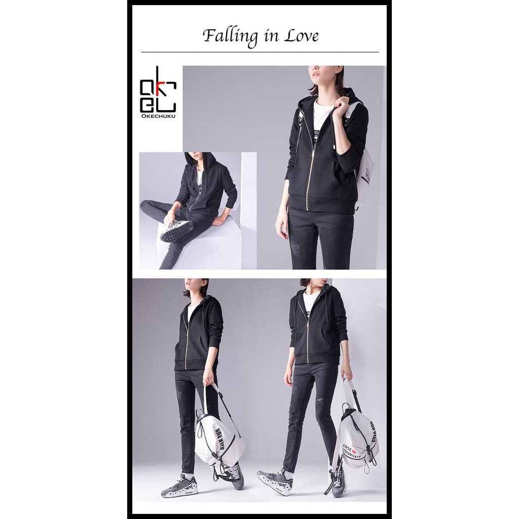 L121 Okechuku Bella Hoodie Pocket Jacket Wanita / Jaket Topi Olahraga - Hitam, M L1Av