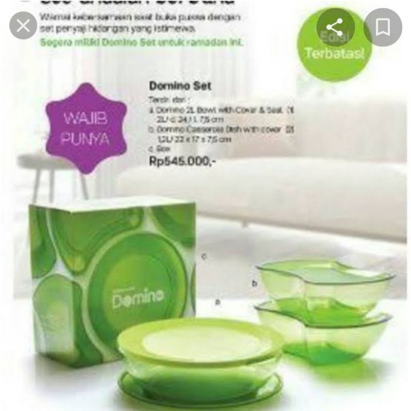 Kado unik Tupperware wadah saji cantik domino set hijau