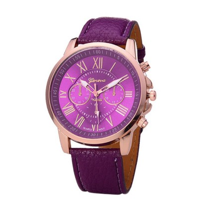 ✅COD J100 Jam Tangan Geneva Leather Quartz Fashion Wanita Import Murah Jakarta-Ungu