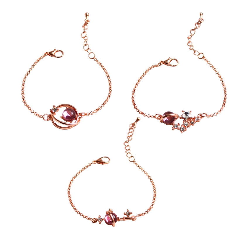 Gelang Kristal Warna Pink Rose Gold untuk Wanita