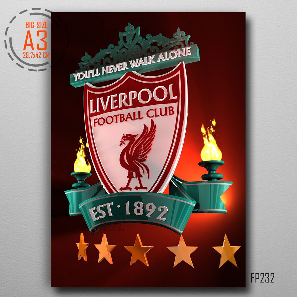 Logo LIVERPOOL FC Poster Kayu Pajangan Dinding SepakBola Jurgen Wall Dekor Sport Kostum Barcelona