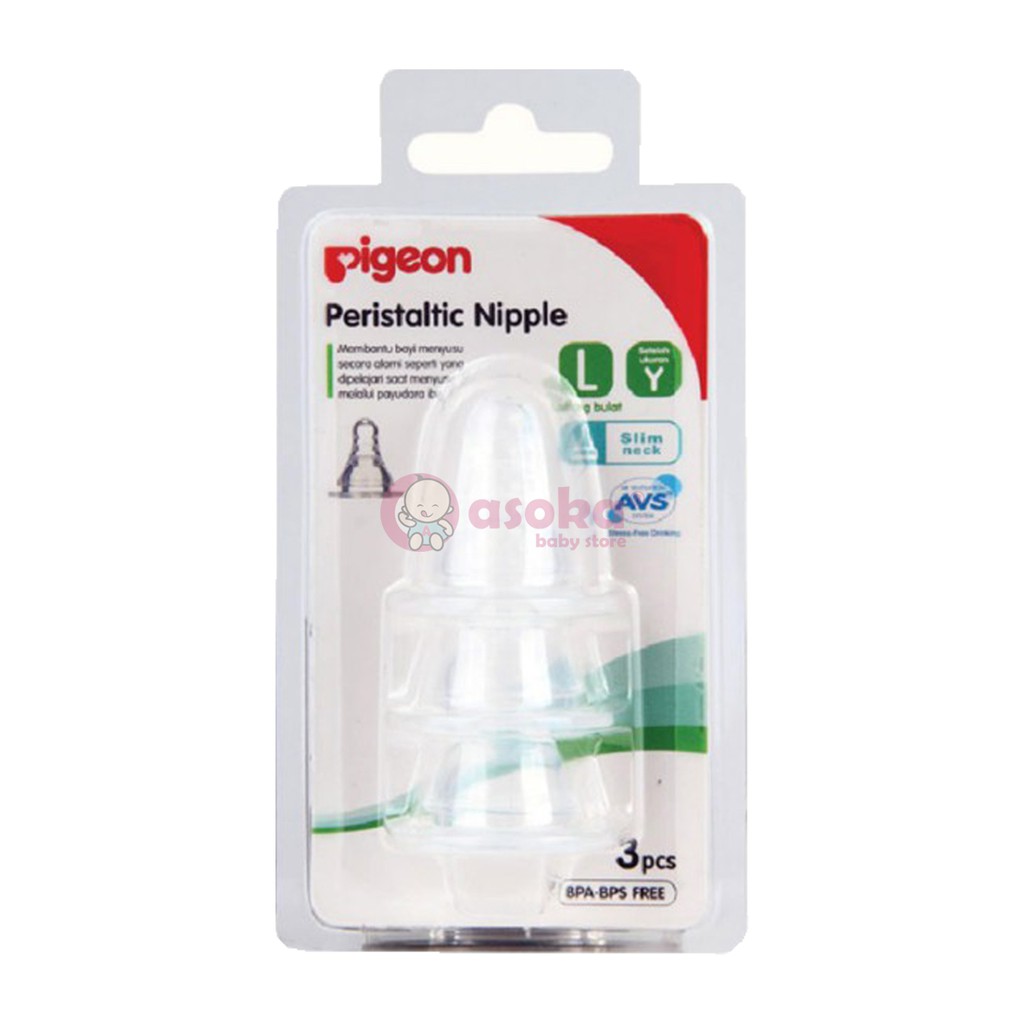 Pigeon Slim Neck Peristaltic Nipple Blister isi 3 ukuran L ASOKA