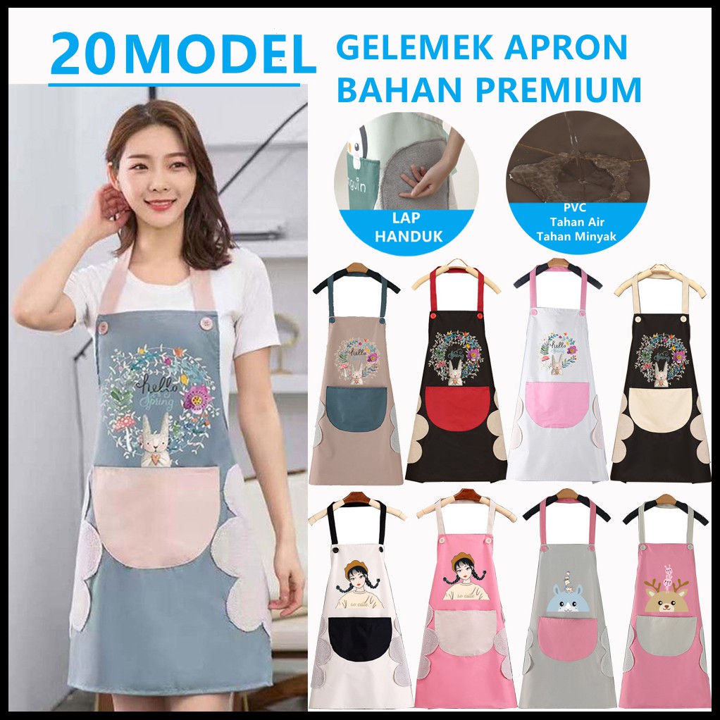 Apron Celemek Masak Celemek Anti Air Apron Waterproof Celemek Masak Bahan Kain Premium Quality Korean Style