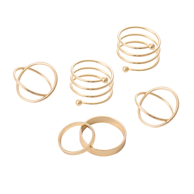 6Pcs Set Simple Solid Color Joint Geometry Gold Rings For Women Exquisite Jewelry Female Ring Set