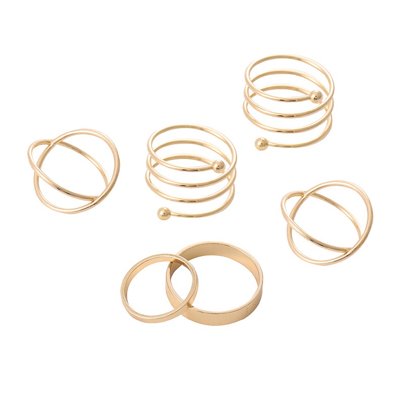 6Pcs Set Simple Solid Color Joint Geometry Gold Rings For Women Exquisite Jewelry Female Ring Set