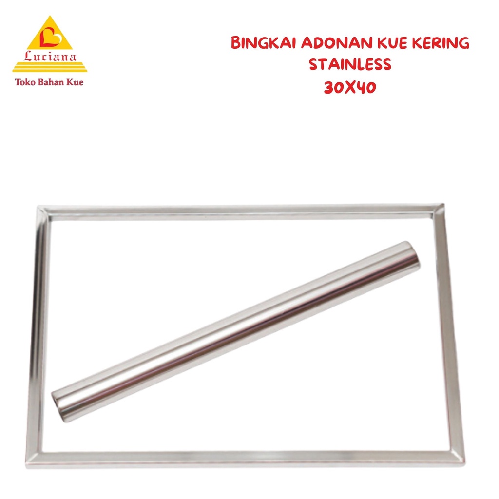 Bingkai Perata + Rollpin Adonan Kue Kering Stainless