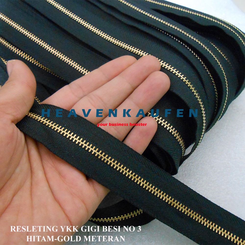 Resleting Zipper YKK Type Gigi Besi Kecil No 3 Hitam - Gold Emas Harga Per Meter