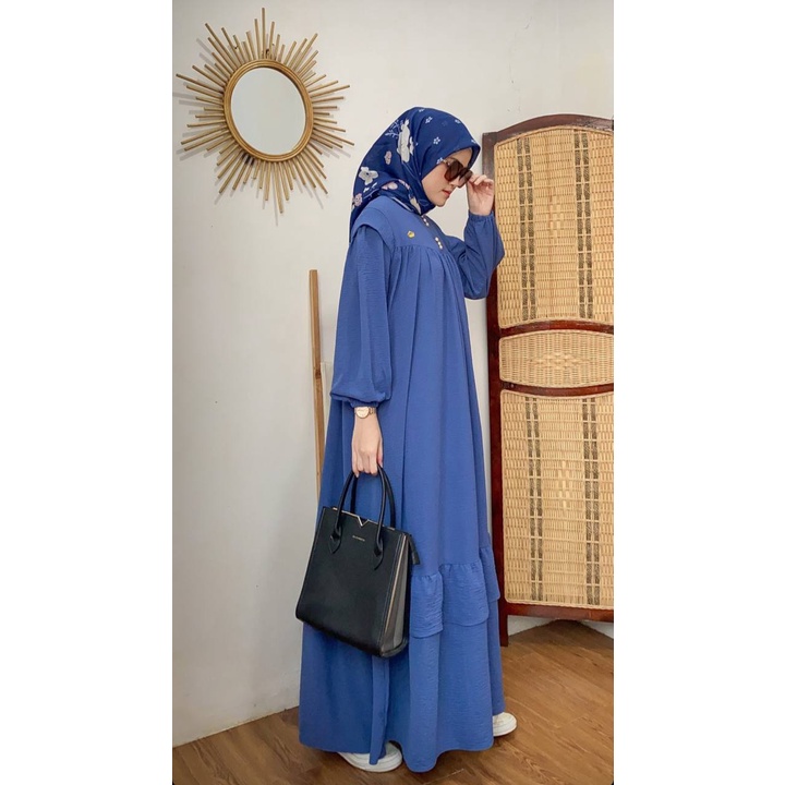 Kalla Gamis Wanita Crinkle Airflow Import Dress Jumbo Lengan Panjang Karet Baju Wanita Kekinian LD 120  cm