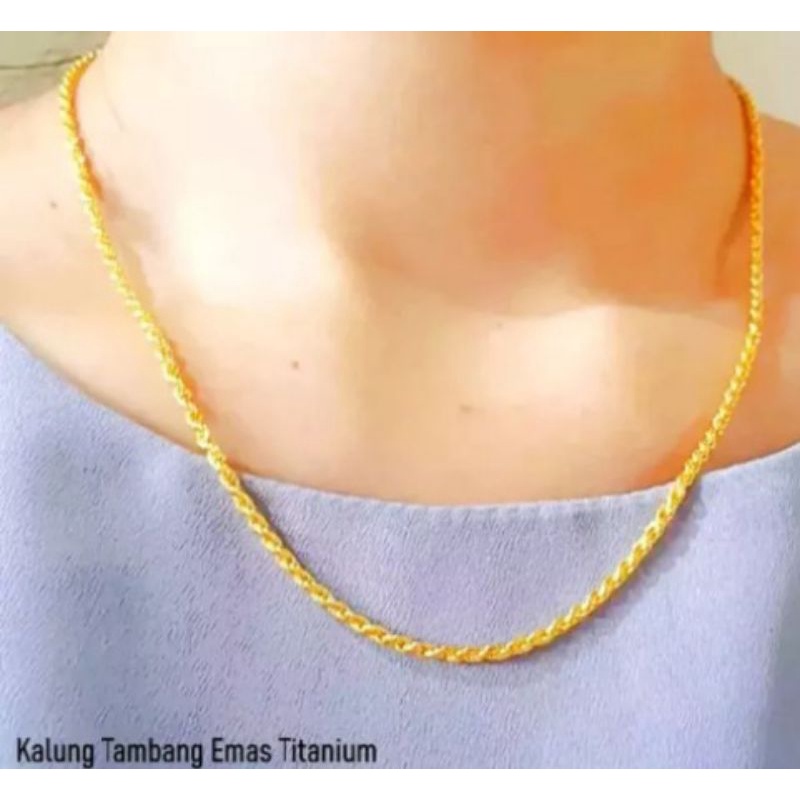 kalung tambang titanium kalung dewasa anti karat berlapis emas 24k