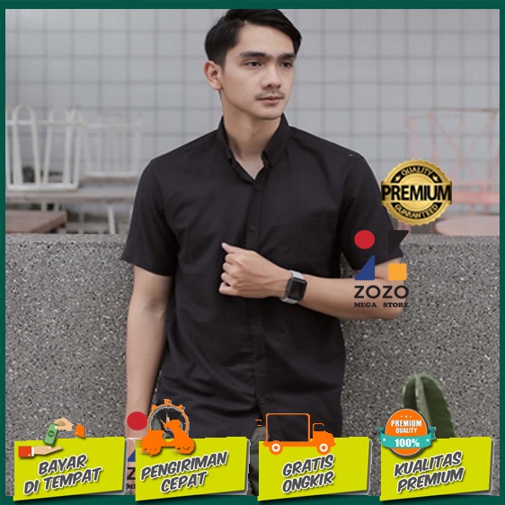 Kemeja Polos Lengan Pendek / Kemeja Pria Lengan Pendek Hitam Jumbo XXL