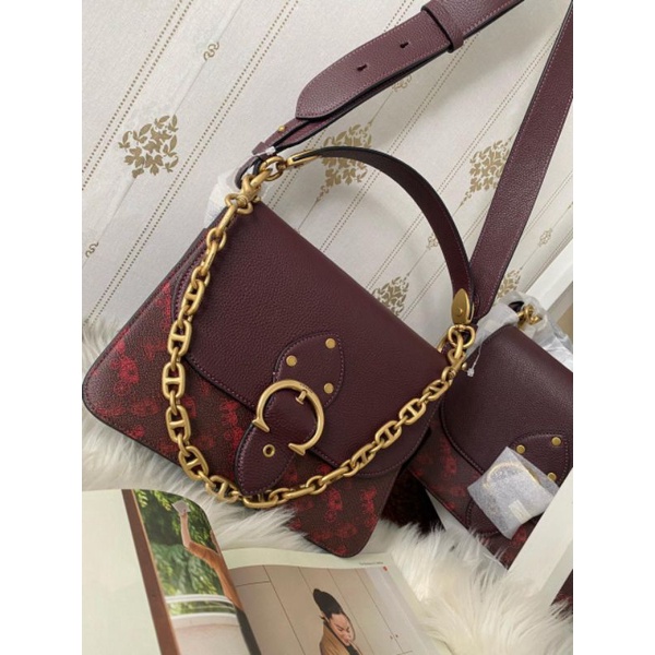Coach 4594 signature beat shoulder oxblood cranberry