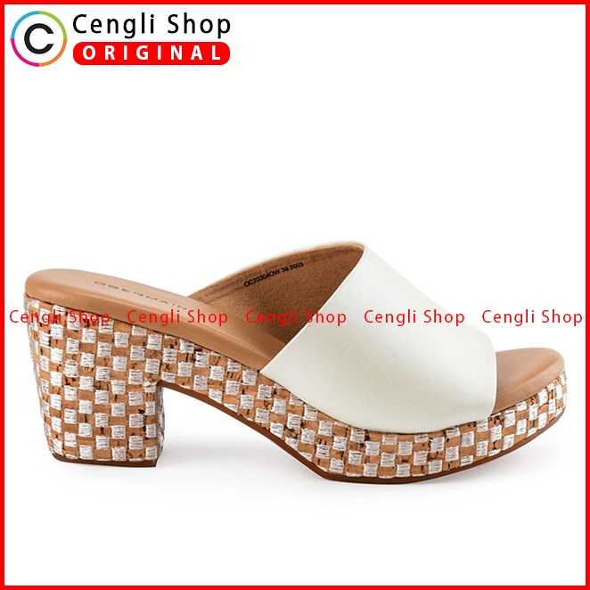 SANDAL HEEL KULIT OBERMAIN HEELS WANITA ORIGINAL BRANDED PUTIH OW09