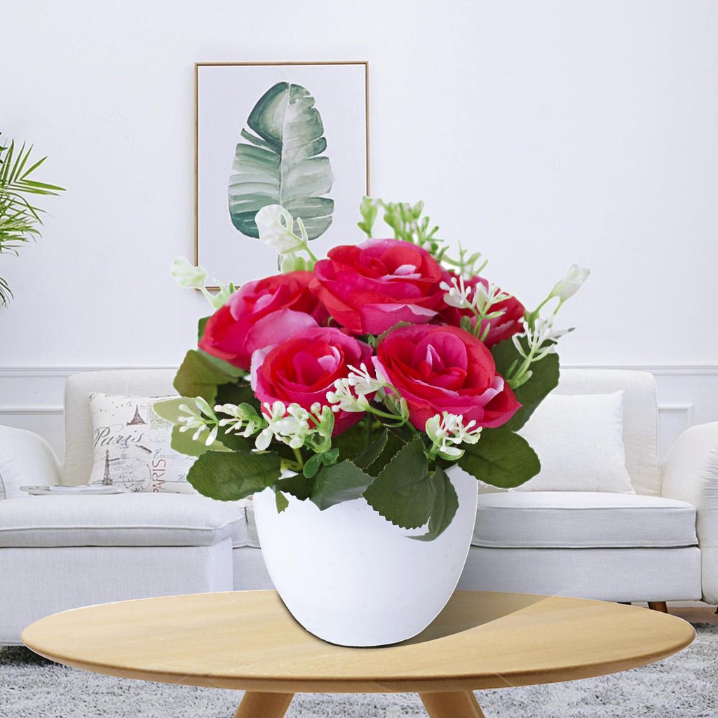 AM812 Bunga Plastik / Pajangan Bunga Artificial / Vas Bulat