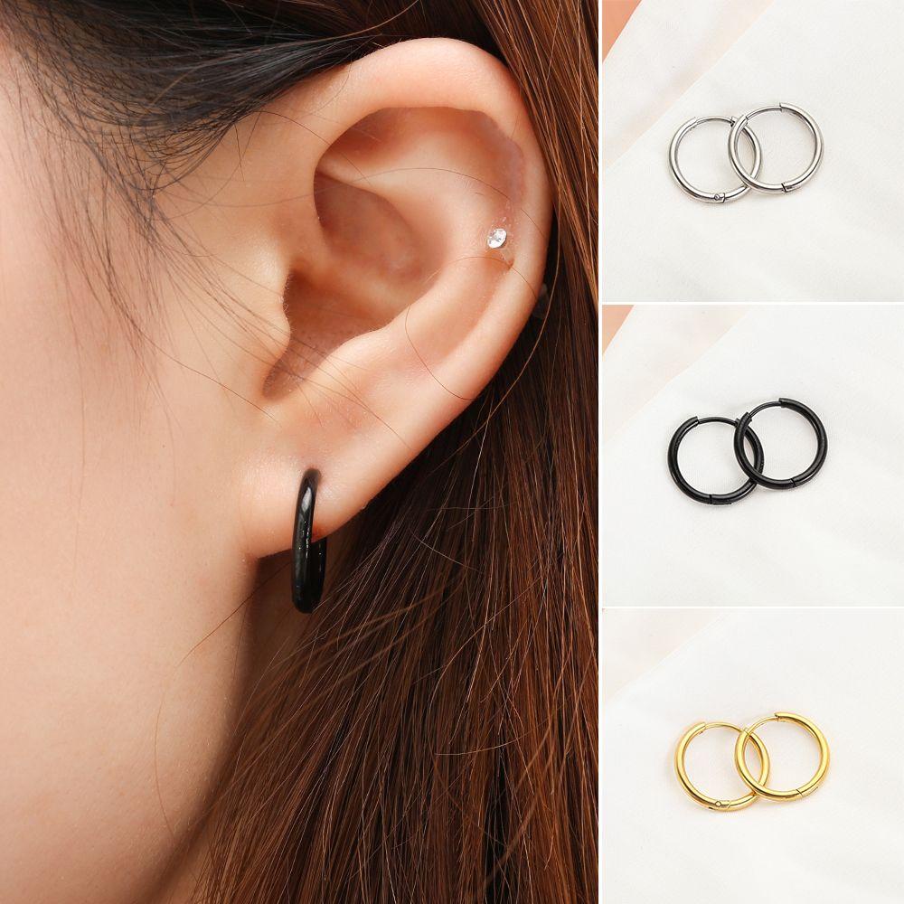 Anting Hoop TOP Fashion Statement Warna Perak Huggie Stud