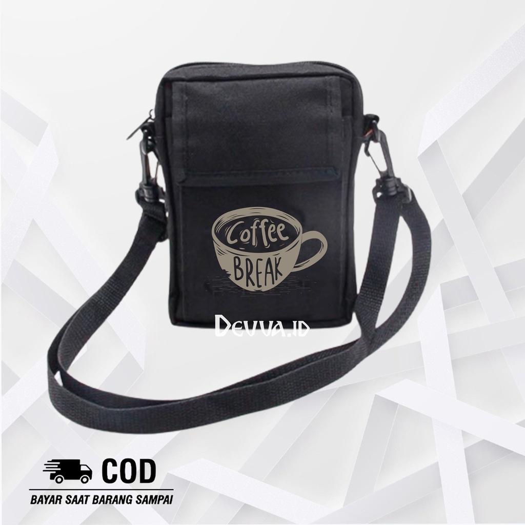 Tas Selempang Pria Wanita Kasual Coffe Break Tas Slempang Keren Sling Bag Bahu Unisex Bahan Kanvas | Devva.Id