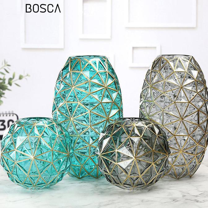 ---Terbaru--- Vas Bunga Kristal Abu Gold / Vas Bunga Mewah Aestetic Kristal Abu Gold