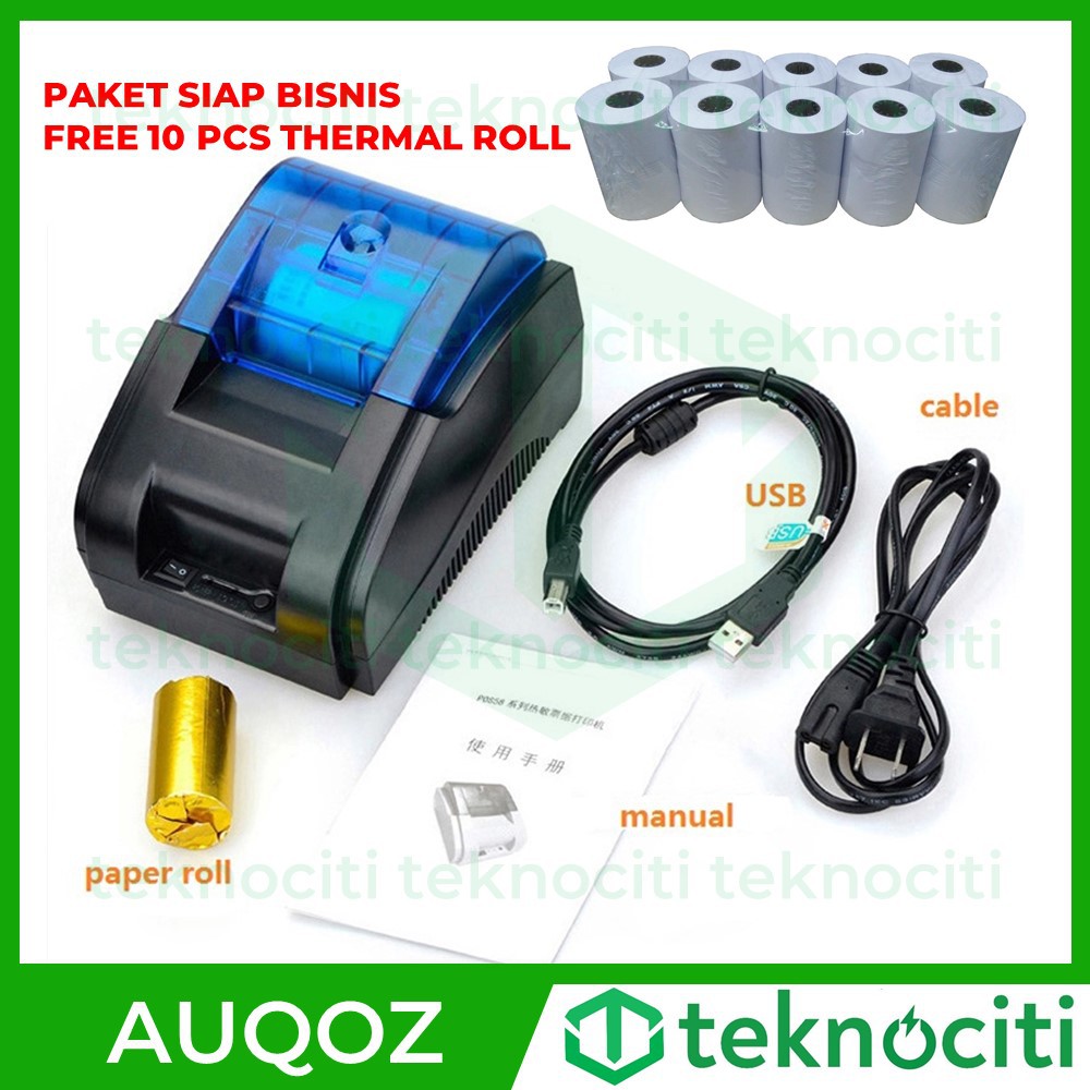 AUQOZ Mini Thermal Printer Bluetooth 58mm AQ-58D / PRJ-58D Support Panda + Moka Pos