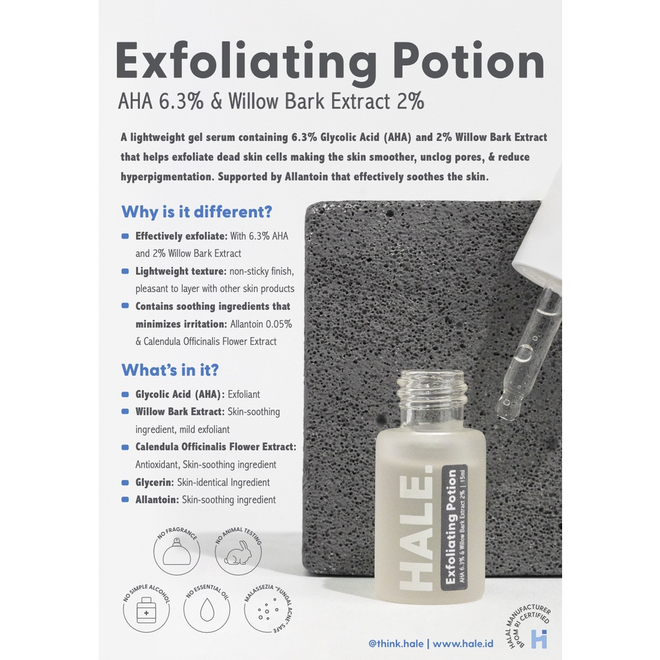 HALE Exfoliating Potion - Serum Exfoliating 6.3% Glycolic Acid (AHA) and 2% Willow Bark Extract 15ml