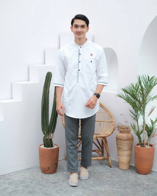 BAJU KOKO KURTA PAKAIAN MUSLIM PRIA BERKUALITAS WARNA DENIM HITAM PUTIH CHOCOMILK UKURAN M L XL