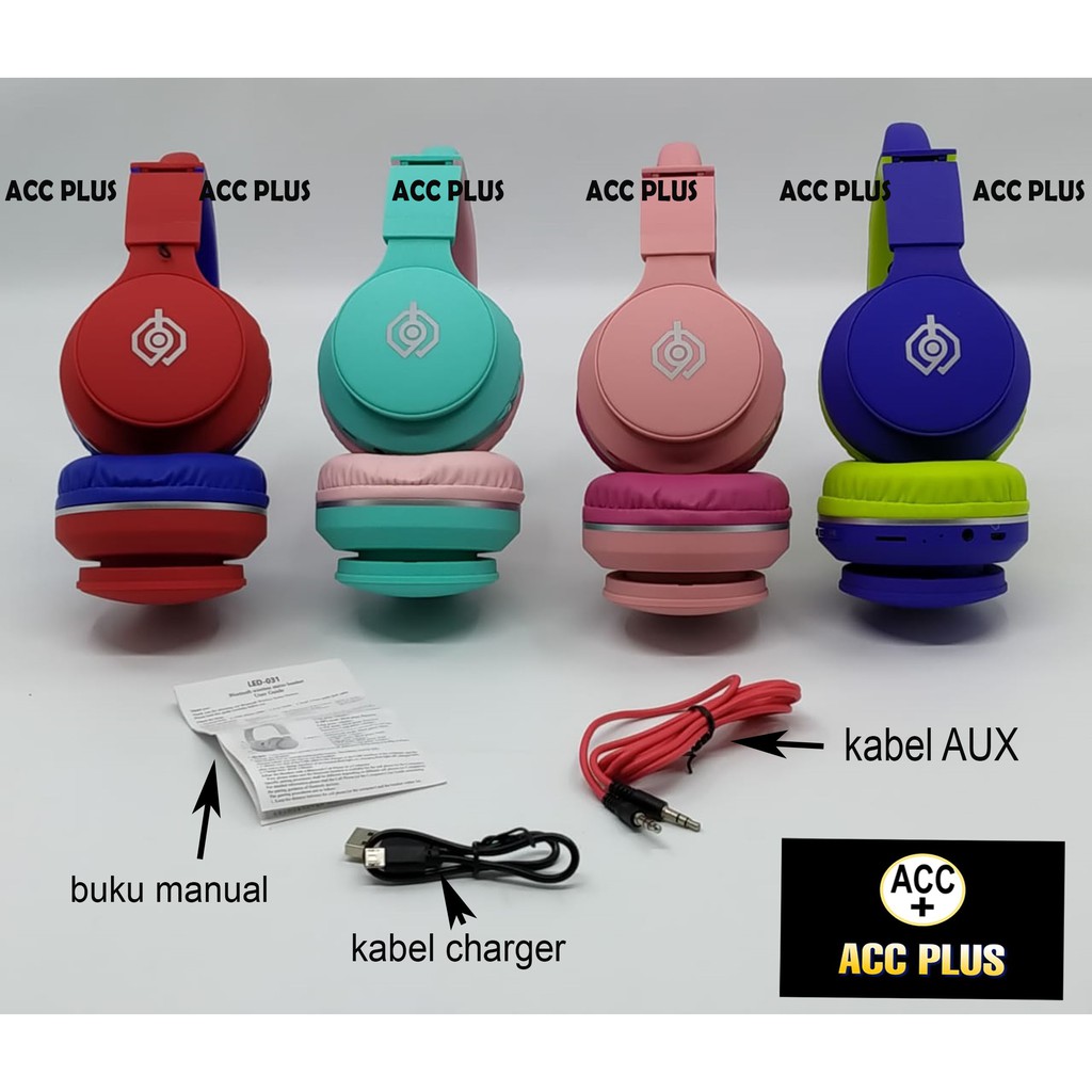 HEADPHONE BLUETOOTH LED - 031 Headset Bando Gaming cute Macaron Wireless Audio Stereo Super Bass