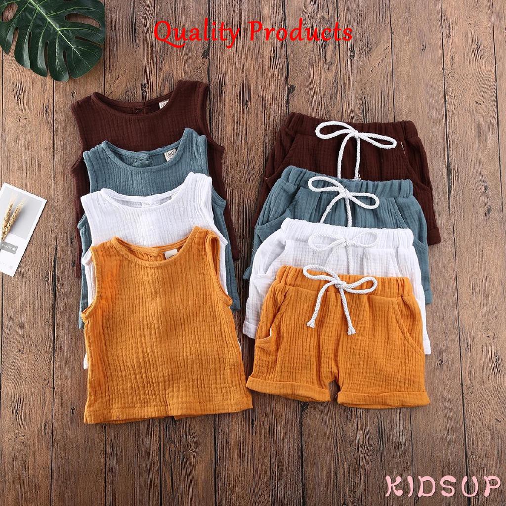 2pcs set Blus Tanpa Lengan Celana Pendek Overall Anak  