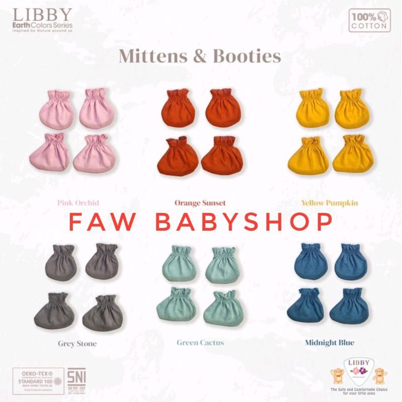 LIBBY EARTH COMFY SET MITTENS &amp; BOOTIES KNOT HAT SARUNG TANGAN SARUNG KAKI TOPI BAYI