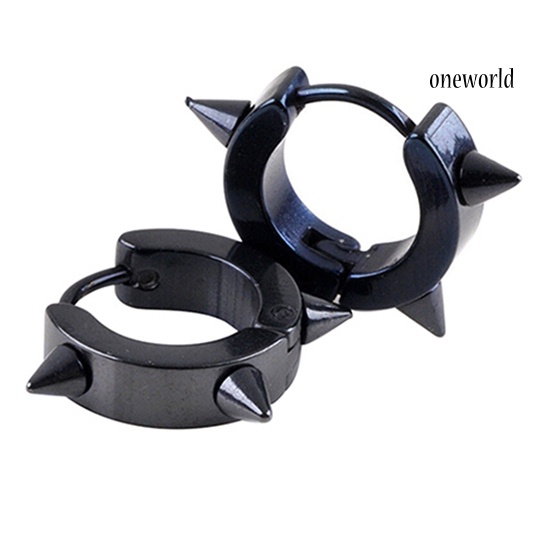 OW@ Unisex Titanium Steel Punk Rivet Ear Studs Spike Hoop Huggie Piercing Earrings