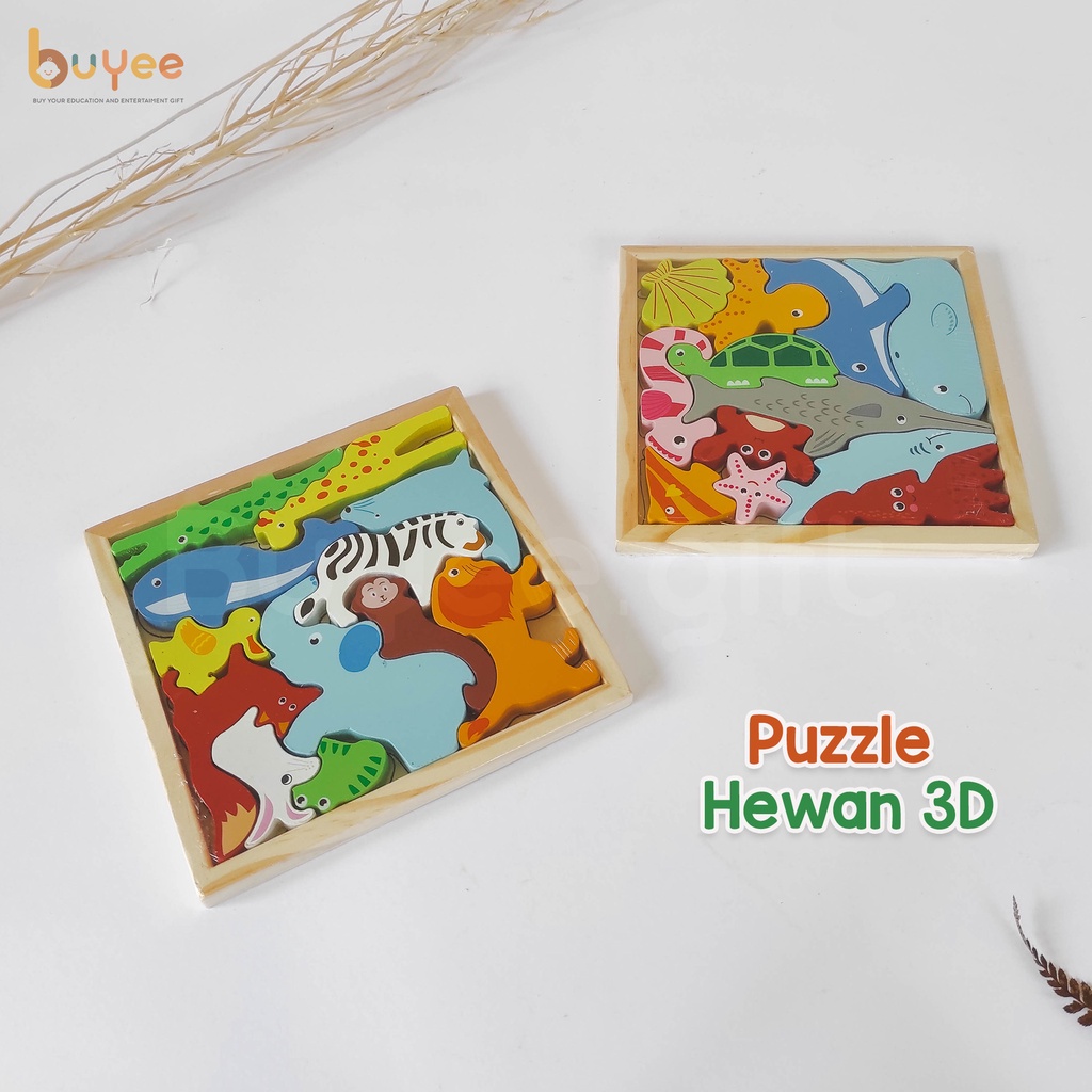 Mainan Edukasi Puzzle Hewan 3D |  Wooden Animal Balance Chunky Puzzle